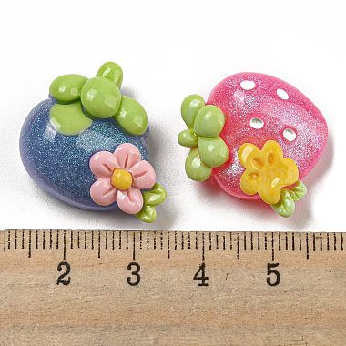 Flower Fruit Opaque Resin Decoden Cabochons with Glitter Powder(RESI-G099-04)-3