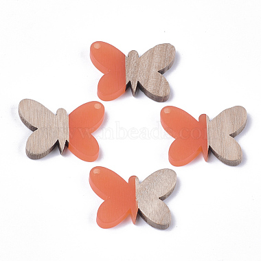 Coral Butterfly Resin+Wood Pendants