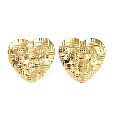 Real 18K Gold Plated Heart 304 Stainless Steel Stud Earring Findings