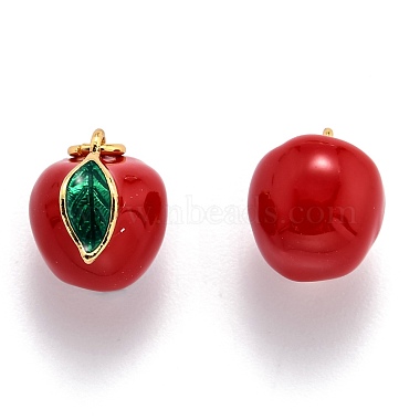 Real 18K Gold Plated Red Fruit Brass+Enamel Charms