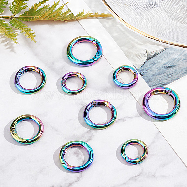 12Pcs 3 Style Rainbow Color Alloy Spring Gate Rings(FIND-GF0002-94)-5