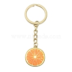 Alloy Enamel Keychains, with Iron Rings, Light Gold, Orange, 82mm, Pendant: 25.9mm(KEYC-YW00233-05)
