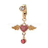 Heart with Wing Rhinestone Charm Belly Ring, Clip On Navel Ring, Non Piercing Jewelry for Women, Golden, Light Amethyst, 43mm(AJEW-F057-17G)