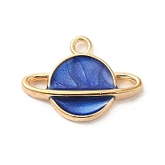 Alloy Enamel Pendants, Light Gold, Planet Charm, Medium Blue, 12x16x2.5mm, Hole: 1.5mm(ENAM-E064-23KCG-02)