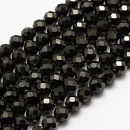 Natural Black Spinel Beads Strands, Faceted, Round, 7.5~8mm, Hole: 1mm, about 52pcs/strand, 15.5~15.7 inch(39.5~40cm)(G-G682-23-8mm)