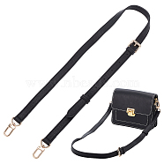 Adjustable PU Imitation Leather Bag Straps, Litchi Texture Pressure Relive Purse Straps, with Alloy Finding, Black, 100.5~119x1.85cm(PURS-WH0005-51KCG-02)
