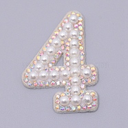 Imitation Pearls Patches, Iron/Sew on Appliques, with Glitter Rhinestone, Costume Accessories, for Clothes, Bag Pants, Number, Num.4, 44.5x30.5x4.5mm(DIY-WH0190-89D)