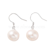 925 Sterling Silver Dangle Earring, with Natural Pearl, Platinum, 28.5x10.5mm(EJEW-H002-30P)