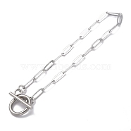 304 Stainless Steel Paperclip Chain Bracelets, with Toggle Clasps, Stainless Steel Color, 7-5/8 inch(19.4cm)(BJEW-O186-02P)