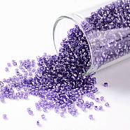 TOHO Round Seed Beads, Japanese Seed Beads, (2224) Silver-Lined Transparent Purple, 15/0, 1.5mm, Hole: 0.7mm, about 3000pcs/bottle, 10g/bottle(SEED-JPTR15-2224)