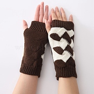 Polyacrylonitrile Fiber Yarn Knitting Fingerless Gloves, Two Tone Winter Warm Gloves with Thumb Hole, Coffee & White, 200x100mm(COHT-PW0001-13C)