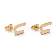 Ion Plating(IP) 304 Stainless Steel Stud Earrings, with Ear Nuts, Manual Polishing, Greek Alphabet, Letter.H, 10x6.5x1mm, Pin: 0.7mm(STAS-Z028-A-13G)