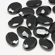 Pointed Back Glass Rhinestone Cabochons, Faceted, Oval, Jet, 18x13x5.5mm(RGLA-T080-13x18mm-02)