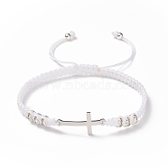201 Stainless Steel Cross Link Bracelet, Braided Adjustable Bracelets for Women Men, White, Inner Diameter: 2-1/4~3-1/2 inch(5.65~8.75cm)(BJEW-TA00164-02)