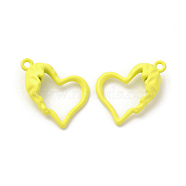 Spray Painted Alloy Pendants, Hollow Heart Charm, Yellow, 21x15.5x0.6mm, Hole: 1.6mm(FIND-B018-01C)