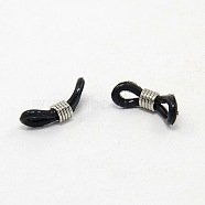 Eyeglass Holders, Glasses Rubber Loop Ends, Iron and Plastic, Platinum Color, Black, about 4.2mm wide, 19mm long(X-E237)