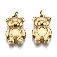 304 Stainless Steel Pendant Cabochon Settings, with Jump Rings, Bear, Real 14K Gold Plated, Tray: 4.5mm, 17.5x11x4mm, Jump Ring: 3.8x0.6mm, 2.6mm inner diameter(STAS-S116-417G)