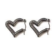 Ion Plating(IP) 304 Stainless Steel Chunky Heart Hoop Earrings for Women, Electrophoresis Black, 18x20.5mm, Pin: 0.8mm(EJEW-K242-02B)