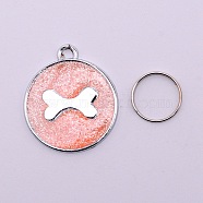 Alloy Charms, with Gold Foil and Iron Rings, Cadmium Free & Lead Free, Flat Round with Bone, Dark Salmon, 29.5x25.5x1.5mm, Hole: 3mm(PALLOY-CJC0004-02D-RS)