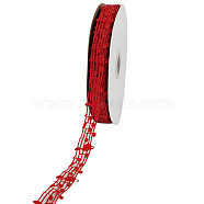 Polyester Grosgrain Ribbons, Hollow, Musical Note Pattern, Red, 1-1/8"(28mm)(X-OCOR-TAC0011-01E)