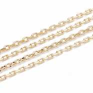 3.28 Feet Brass Cable Chains, Diamond Cut Chains, Soldered, Faceted, Oval, Real 18K Gold Plated, 2.3x1.4x0.3mm(X-CHC-S003-04G)