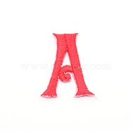 Computerized Embroidery Cloth Iron on/Sew on Patches, Costume Accessories, Appliques, Letter, Red, Letter.A,  27x21x1.4mm(DIY-TAC0007-90A)