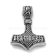 Viking 304 Stainless Steel Pendants, Mjolnir Thor Hammer Charm, Antique Silver, 46x33.5x9.5mm, Hole: 4.5mm(STAS-N105-04A-AS)