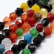 Natural Agate Beads Strands, Faceted, Round, Dyed, Mixed Color, 8x7mm, Hole: 1.5mm, about 49pcs/strand, 14.9 inch(38cm)(G-K184-04F)