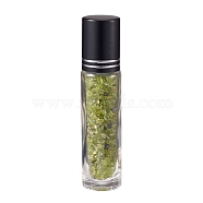 Glass Roller Ball Bottles, Essential Oil Refillable Bottle, with Peridot Chip Beads, for Personal Care, 85x20mm, Beads: 3x11~3x7mm, Capacity: 10ml(AJEW-P073-A10)