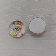 Glass Cabochons, Flat Round, Music Note Pattern, Colorful, 10x4mm, 140pcs/bag(GLAA-WH0025-31A-02)