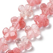 Cherry Quartz Glass Beads Strands, 4-Petal Flower, 14x14x5.5mm, Hole: 1.2mm, about 15pcs/strand, 7.87''(20cm)(G-P520-A05-01)