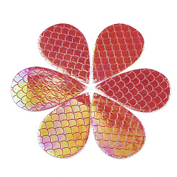PU Leather Big Pendants, Teardrop with Mermaid Fish Scale Pattern, Red, 70x45x1mm, Hole: 1.5mm(FIND-T020-079B)