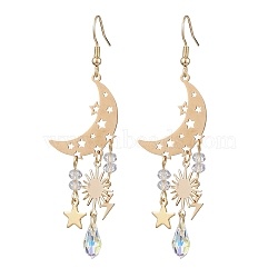 Moon & Star & Sun & Lightning Alloy Chandelier Earrings, Glass Long Drop Earrings, Light Gold, 75x20mm(EJEW-JE05718)