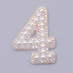 Imitation Pearls Patches, Iron/Sew on Appliques, with Glitter Rhinestone, Costume Accessories, for Clothes, Bag Pants, Number, Num.4, 44.5x30.5x4.5mm(DIY-WH0190-89D)