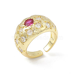 Cubic Zirconia Dome Open Cuff Ring, Golden Brass Jewelry for Women, Violet, Inner Diameter: 17.2mm(RJEW-P079-09G-03)