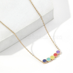 Colorful Enamel Smile Face Pendant Necklace with 201 Stainless Steel Cable Chains, Golden, 17.32 inch(44cm)(NJEW-D055-05G)