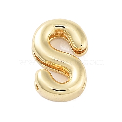 Rack Plating Brass Beads, for Personalized Name Necklace Making, Cadmium Free & Lead Free, Long-Lasting Plated, Real 18K Gold Plated, Letter S, 14.5x9.5x4.5mm, Hole: 1.5x10.5mm(KK-A208-10S)