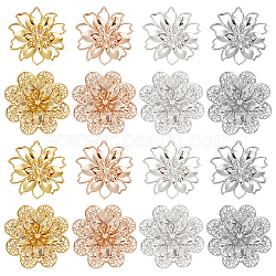 Elite 16Pcs 8 Style Iron Bead Caps, Multi-Petal, Flower, Mixed Color, 60x6mm and 57x56x6.5mm, 2pcs/style(IFIN-PH0001-86)