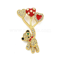 Brass Micro Pave Clear Cubic Zirconia Pendants, with Enamel, Bear, Real 18K Gold Plated, 32x19x4mm, Hole: 3x2mm(KK-R159-28G)