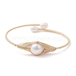 Natural Pearl Beaded Cuff Bangles, Golden Copper Wire Wrapped Bangle, Potato, Inner Diameter: 2-1/4 inch(5.6cm)(BJEW-JB10120-02)