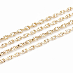 Brass Cable Chains, Diamond Cut Chains, Soldered, Oval, Real 18K Gold Plated, 2.3x1.4x0.3mm(X-CHC-S003-04G)