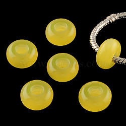Imitation Cat Eye Resin European Beads, Large Hole Rondelle Beads, Yellow, 13~14x7~7.5mm, Hole: 5mm(RPDL-S001-10)