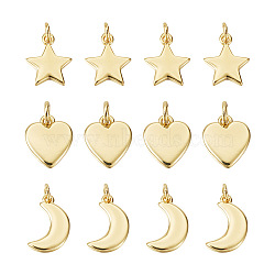Yilisi 24Pcs 3 Style Brass Pendants, Long-Lasting Plated, Moon & Heart & Star, Real 18K Gold Plated, 8pcs/style(KK-YS0001-05)