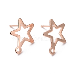 201 Stainless Steel Stud Earring Findings, with Horizontal Loop and 316 Stainless Steel Pin, Star, Real Rose Gold Plated, 15x13mm, Hole: 1.4mm, Pin: 0.7mm(STAS-K241-08RG)
