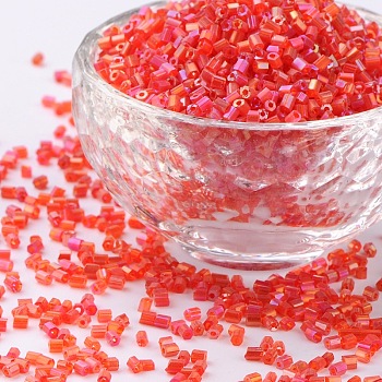 11/0 Two Cut Glass Seed Beads, Hexagon, Trans.Colours Rainbow, Dark Red, Size: about 2.2mm in diameter, about 37500pcs/Pound