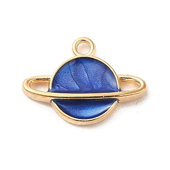 Alloy Enamel Pendants, Light Gold, Planet Charm, Medium Blue, 12x16x2.5mm, Hole: 1.5mm