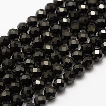 Natural Black Spinel Beads Strands, Faceted, Round, 7.5~8mm, Hole: 1mm, about 52pcs/strand, 15.5~15.7 inch(39.5~40cm)