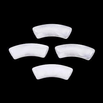 Acrylic Imitation Gemstone Beads, Two Tone, Curved Tube, White, 36x13.5x11.5mm, Hole: 4mm, about 148pcs/500g