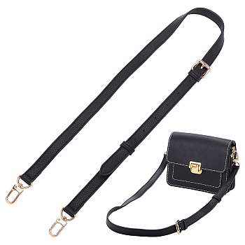 Adjustable PU Imitation Leather Bag Straps, Litchi Texture Pressure Relive Purse Straps, with Alloy Finding, Black, 100.5~119x1.85cm