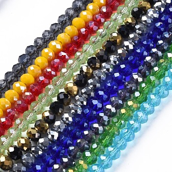 Electroplate Glass Beads Strands, Faceted, Rondelle, Mixed Color, 6x5mm, Hole: 1.2mm, about 87~93pcs/strand, 16.14'' inch~17.44 inch(41cm~44.3cm)